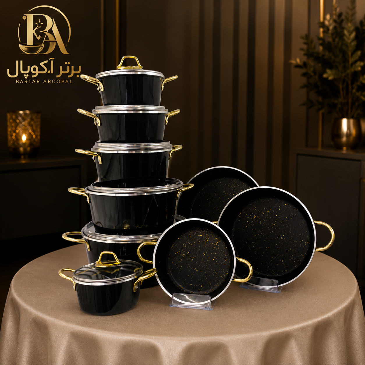 سرویس قابلمه ۱۵ پارچه فورج مشکی براق کوشا