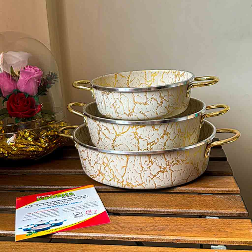 ۳ تابه ماربل کوشا رنگ کرم طلایی