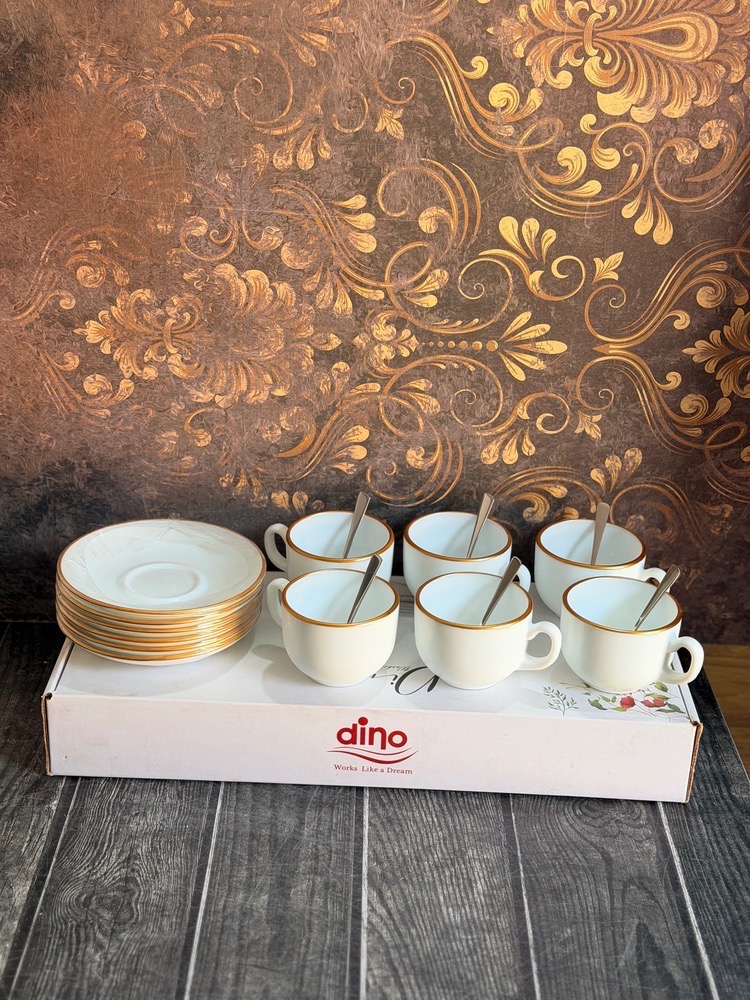 سرویس ۱۸ پارچه چای خوری سفید لب طلا مقصود