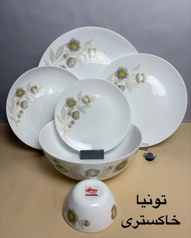 سرویس غذاخوری ۲۶ پارچه دینو طرح تونیا خاکستری گرد کلاسیک