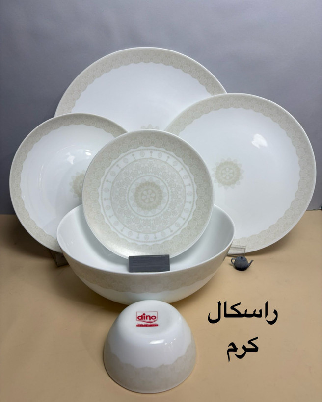 سرویس غذاخوری ۲۶ پارچه دینو طرح راسکال کرم گرد کلاسیک