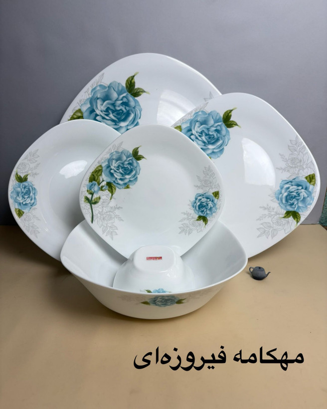 سرویس غذاخوری ۲۶ پارچه دینو طرح مهکامه فیروزه ای مربع