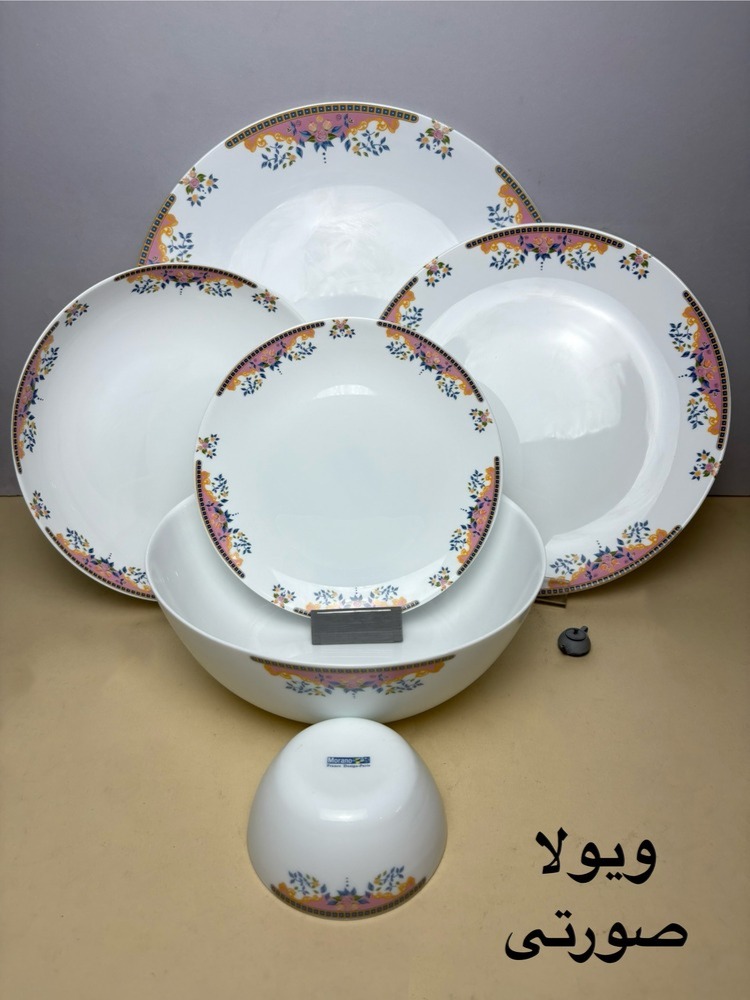 سرویس غذاخوری ۲۶ پارچه دینو طرح ویولا صورتی گرد کلاسیک