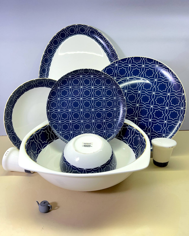 سرویس چینی ۲۸ پارچه بنچاینا طرح پترن سرمه ای