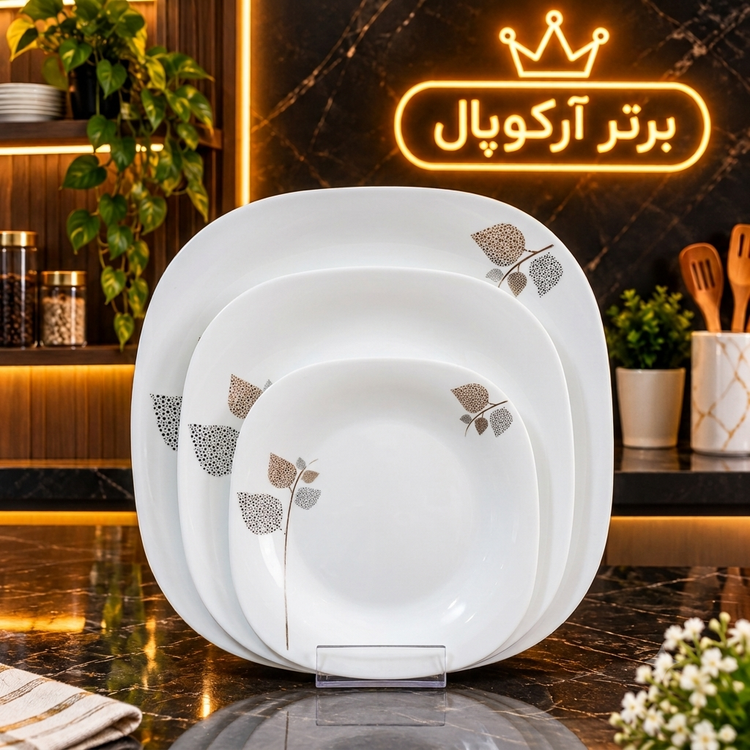 سرویس آرکوپال ۲۶ پارچه مربع شاخه نبات برند مقصود